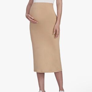 Elegant Tan Midi Maternity Skirt
